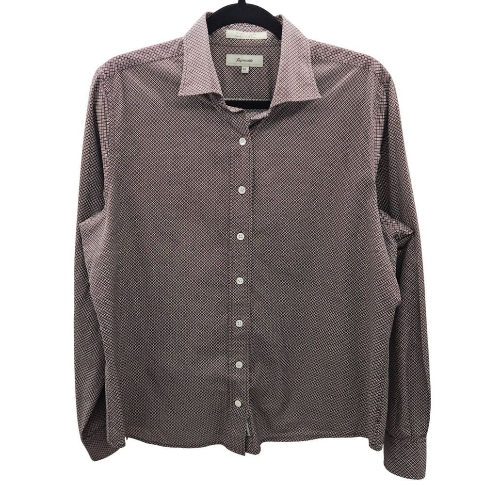 Faconnable Mens XL Maroon Geometric Micro Print Cotton Button Down Shirt LS